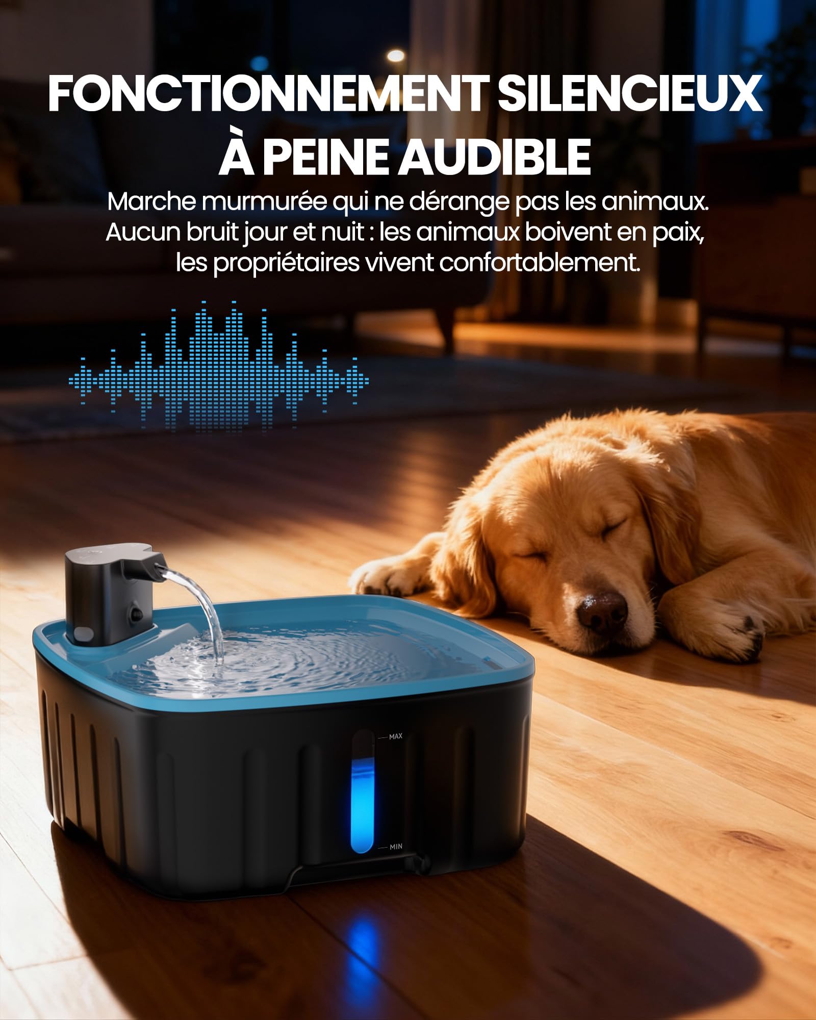Kittyspout Fontaine a Eau pour Chien sans Fil, 8L Fontaine Chat/Grand Chien avec Détecteur de Mouvement, Fontaine pour Chiens avec Batterie 4000mAh (Cyan)