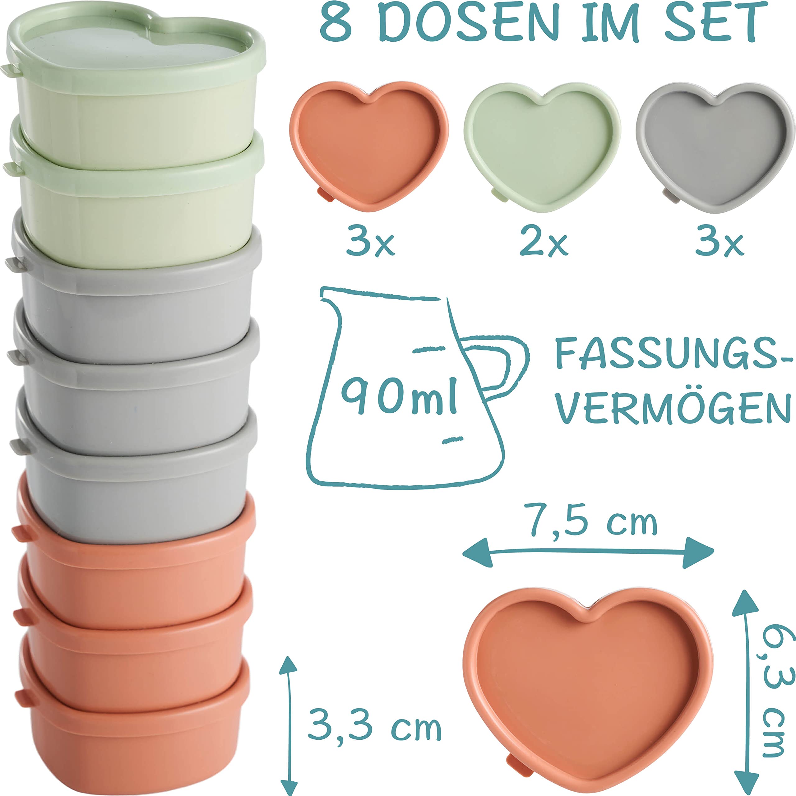 DAY - USEFUL EVERYDAY Set of 8 Food Storage Containers I Small Freezer Containers for Food Preservation I Storage Containers in Grey, Pink and Turquoise