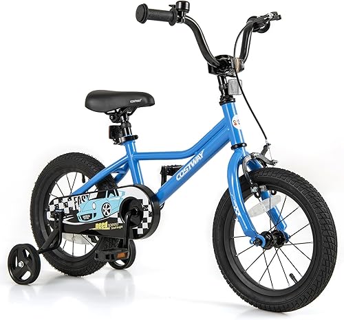 COSTWAY Bicicleta para niños de 12, 14, 16, 18 pulgadas, bicicleta de entrenamiento para niños y niñas con ruedas de entrenamiento extraíbles,