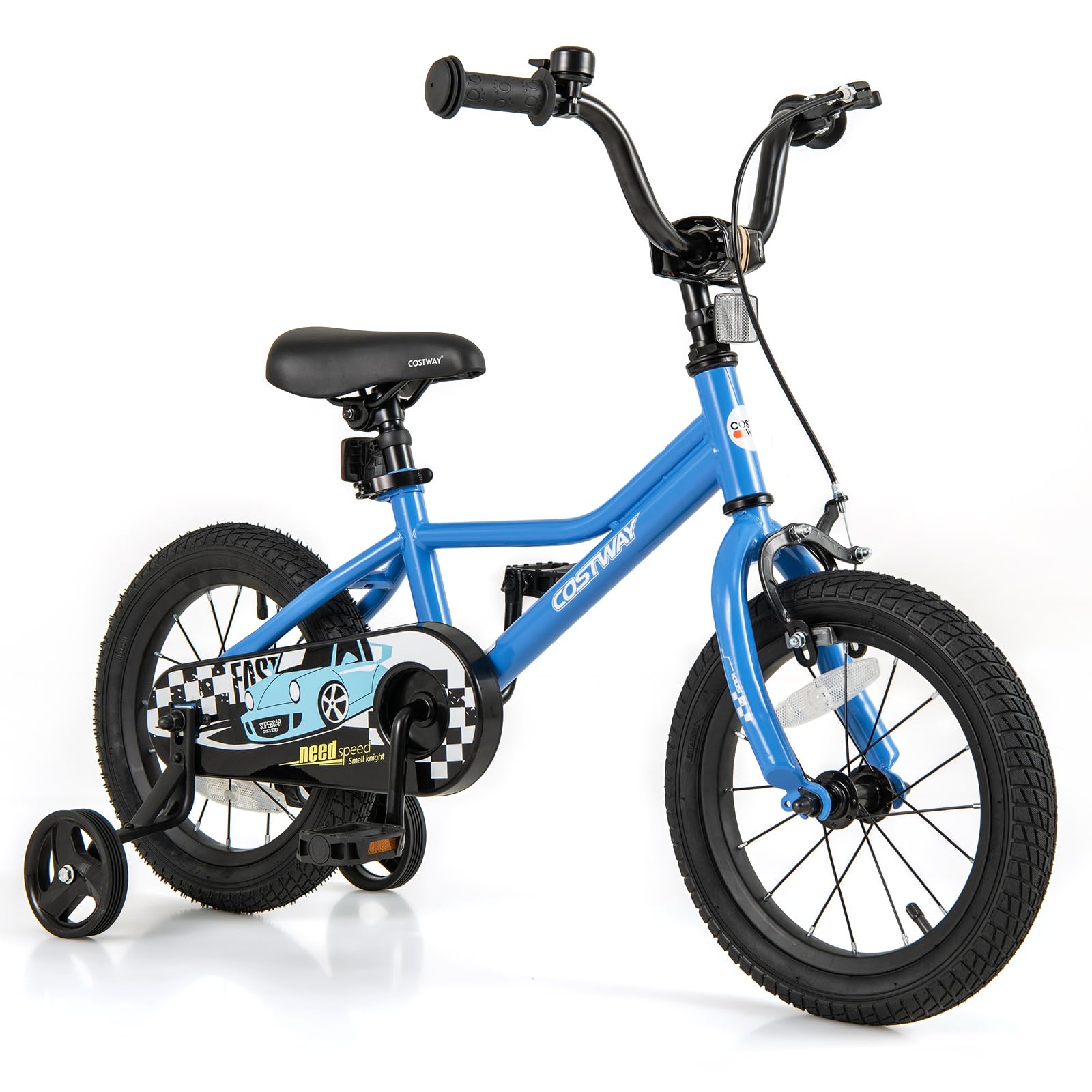 COSTWAY 14-inch kids' bike in blue with training wheels, dual brakes | Mubboo