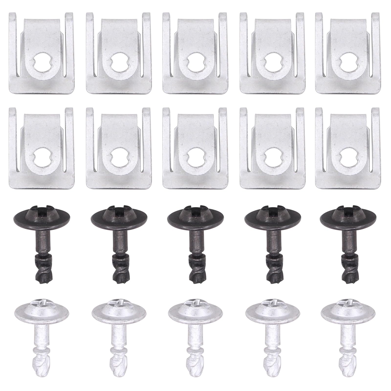 Produktbild von Karosserieschrauben & U-Clip-Muttern M6 – 40/20 Stück Set Für Stoßstangen, Motorabdeckung, Unterboden & Spritzschutz – Selbstschneidend
