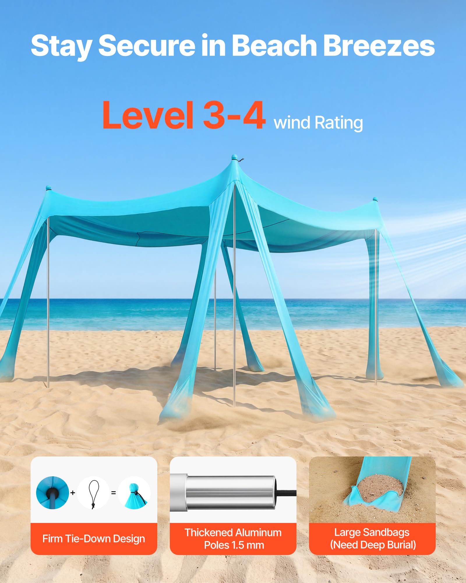 VEVOR Tenda da Sole Portatile da Spiaggia Parasole Portatile da Spiaggia Protezione Solare UPF 50+ Capienza ca. 4-7 Persone, Parasole con Pali di Supporto Sacchi di Sabbia per Viaggio Campeggio, Verde
