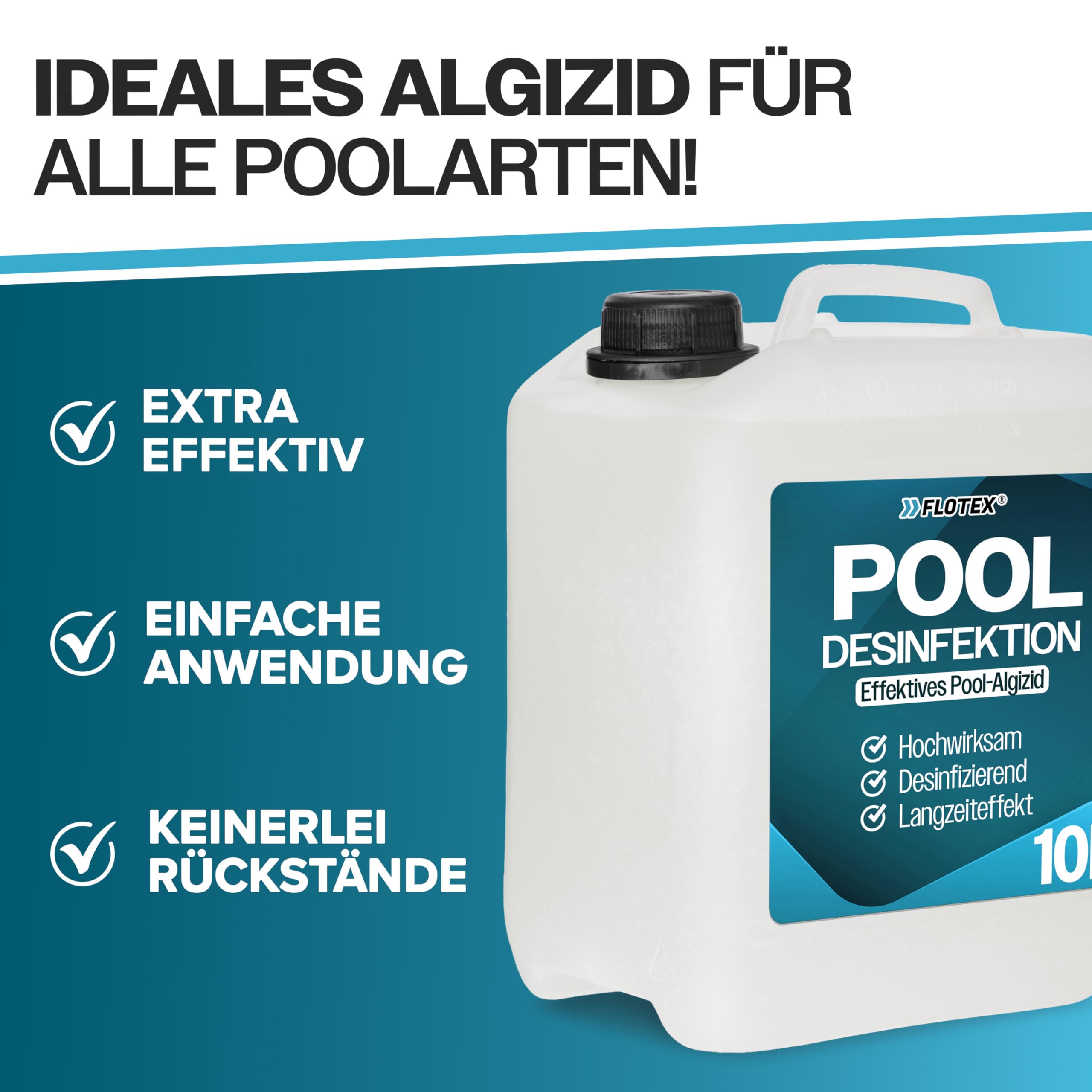 Pooldesinfektion 10L - Flüssiges Algizid für Pool I Pool Algenvernichter mit Klareffekt | Algenvernichter Pool | Desinfizierendes Reinigungsmittel gegen Algen