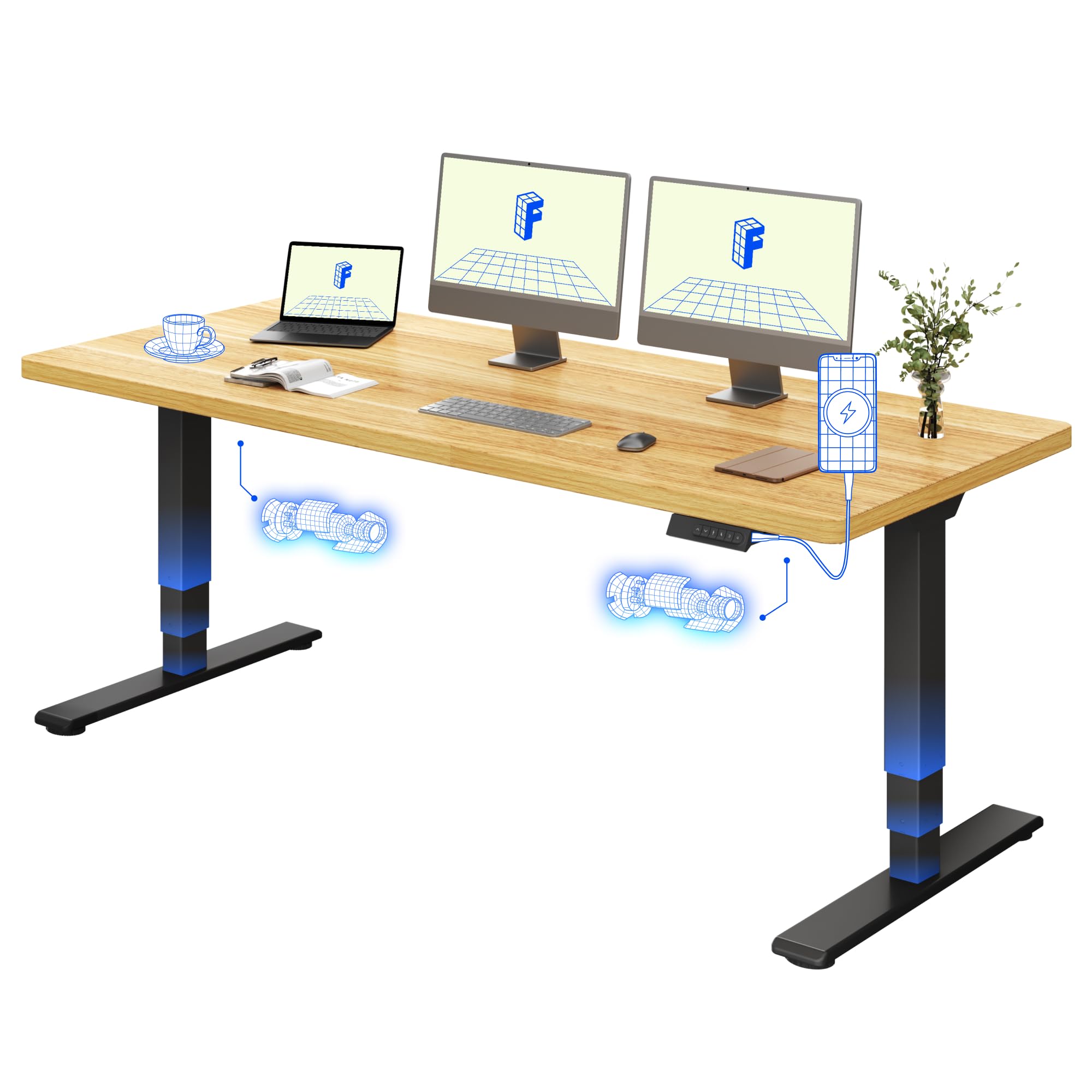 FLEXISPOT Scrivania Regolabile in Altezza 180×80 cm con Doppio Motore e Porta USB, Piano Monoblocco da 25 mm, Gambe a 3 Sezioni, Portata 120 kg, 4 Memorie, Rilevamento Ostacoli
