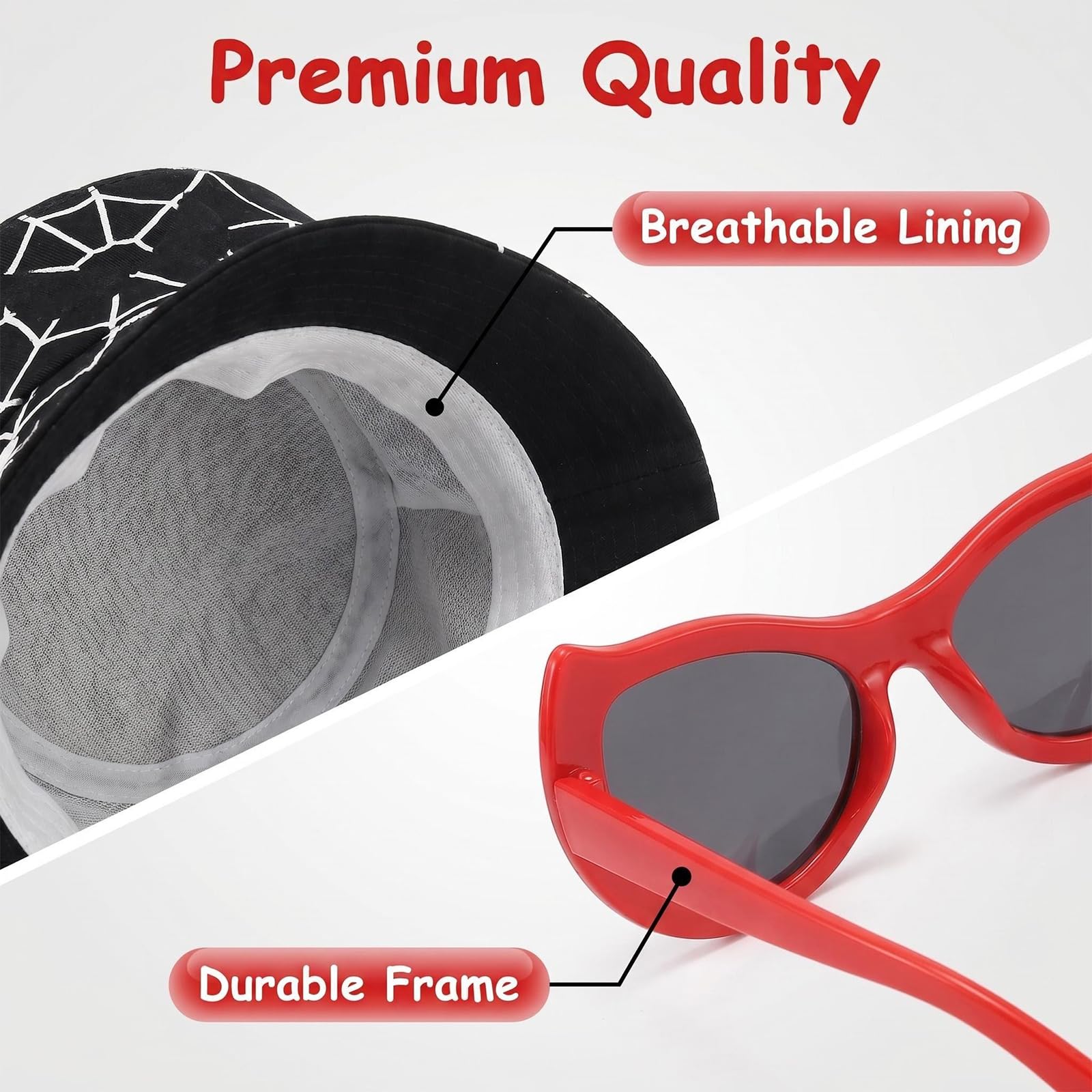 Set Composto da Cappellino da Pescatore e Occhiali da Sole per Bambini, Motivo a Ragno, Cappellino da Pescatore Estivo e Occhiali da Sole Pieghevoli con Protezione Uv, Adatto a Bambini dai 3 ag