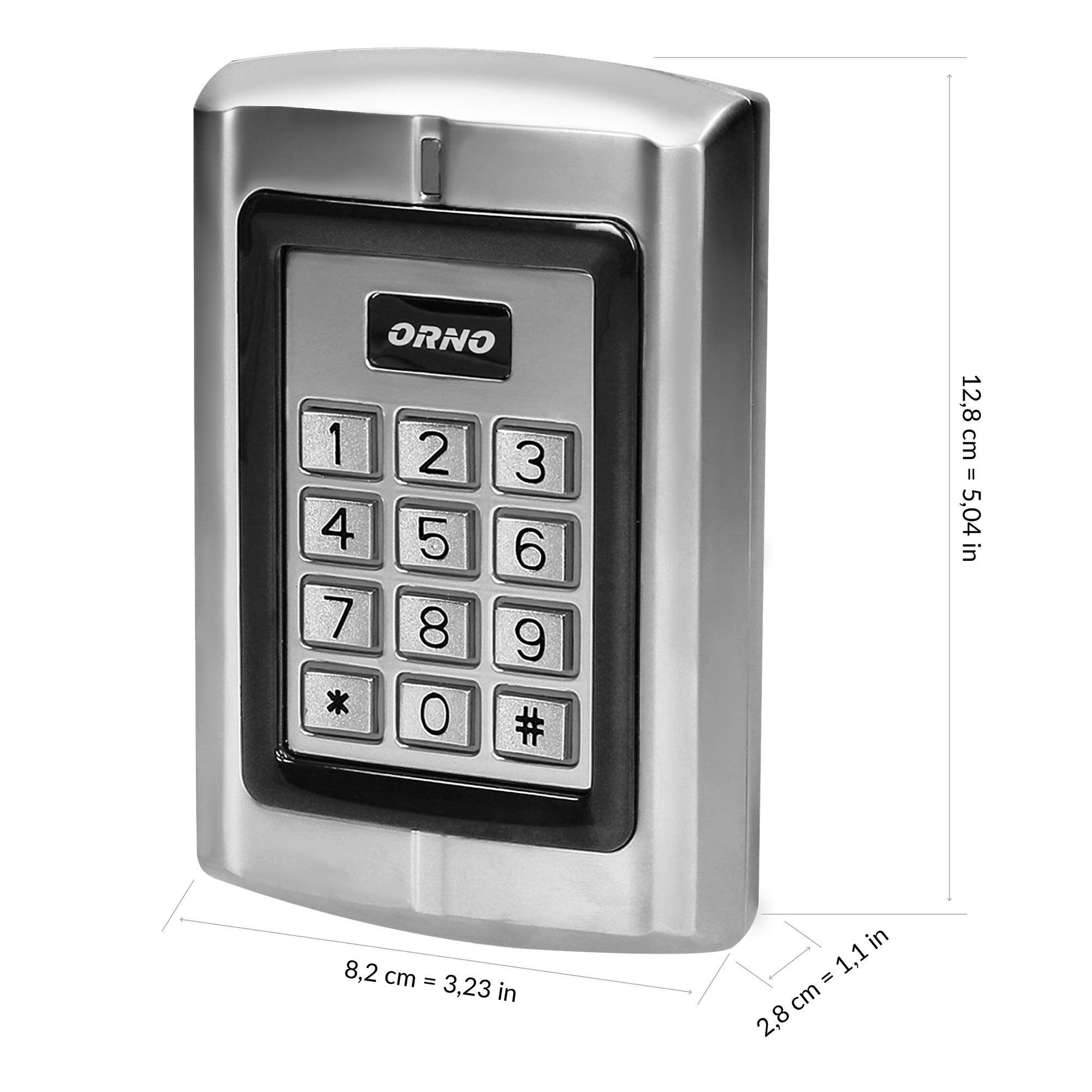 Orno ZS-802 Wasserdicht Codeschloss mit Kartenleser und Kontaktlose Schlüsselanhängerleser, Eingebauter Speicher, silber