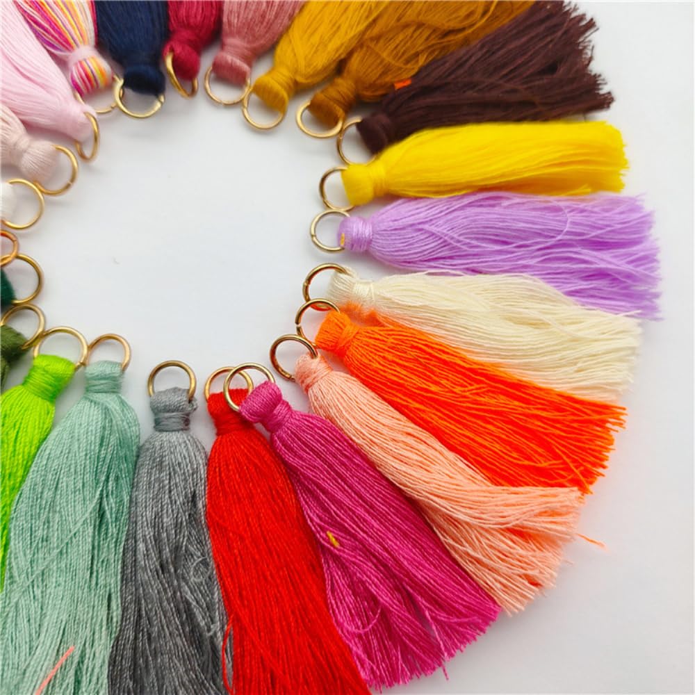 100 Stück Mini Quasten, 5 cm Bunte Quaste Handgemachte Quast mit Ring, Quasten Anhänger Weiche Quasten für DIY Handwerk Schmuckherstellung Lesezeichen Souvenirs Quaste Ohrring,Gemischte Farben