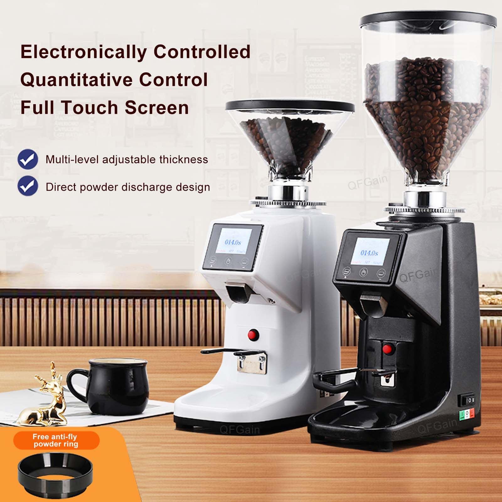 Molinillo De Espresso Comercial - Muelas Planas De Acero Inoxidable De 60 Mm | 19 Niveles De Molienda | DosificacióN Programada | Molinillos De Café CóNicos EléCtricos De Bajo Ruido,White-200G