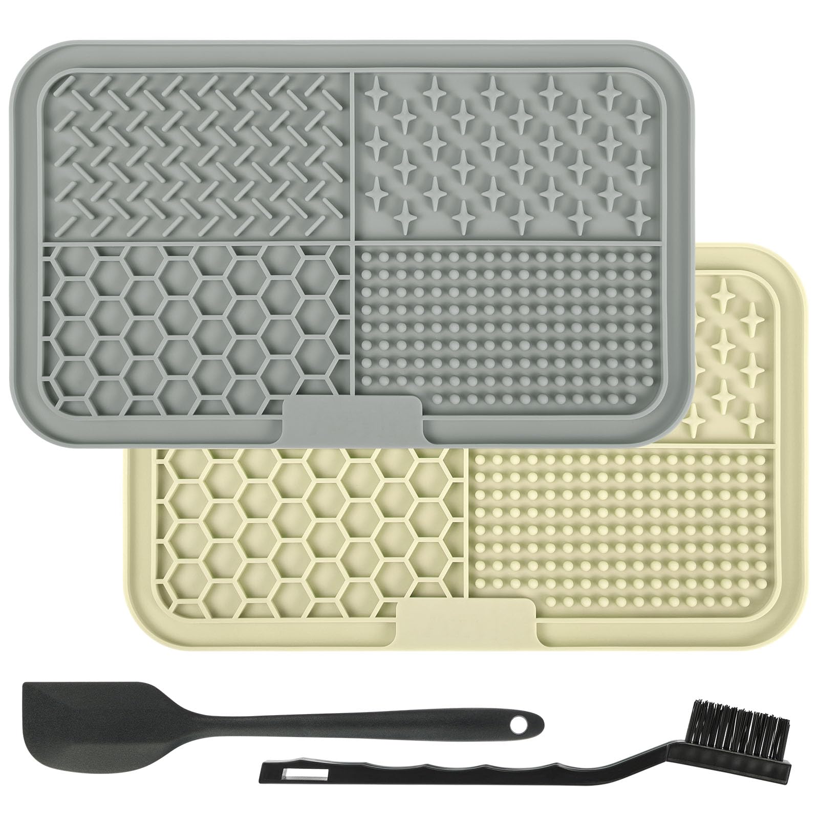 Adiwo Licking Mat for Dogs & Cats, 2 Pack Square Slow Feeder Mat with Suction Cups, Premium Lick Mats for Anxiety Relief Boredom,Dog Treat Mat for Butter, Yogurt, Peanuts (Beige + Gray) — image 1