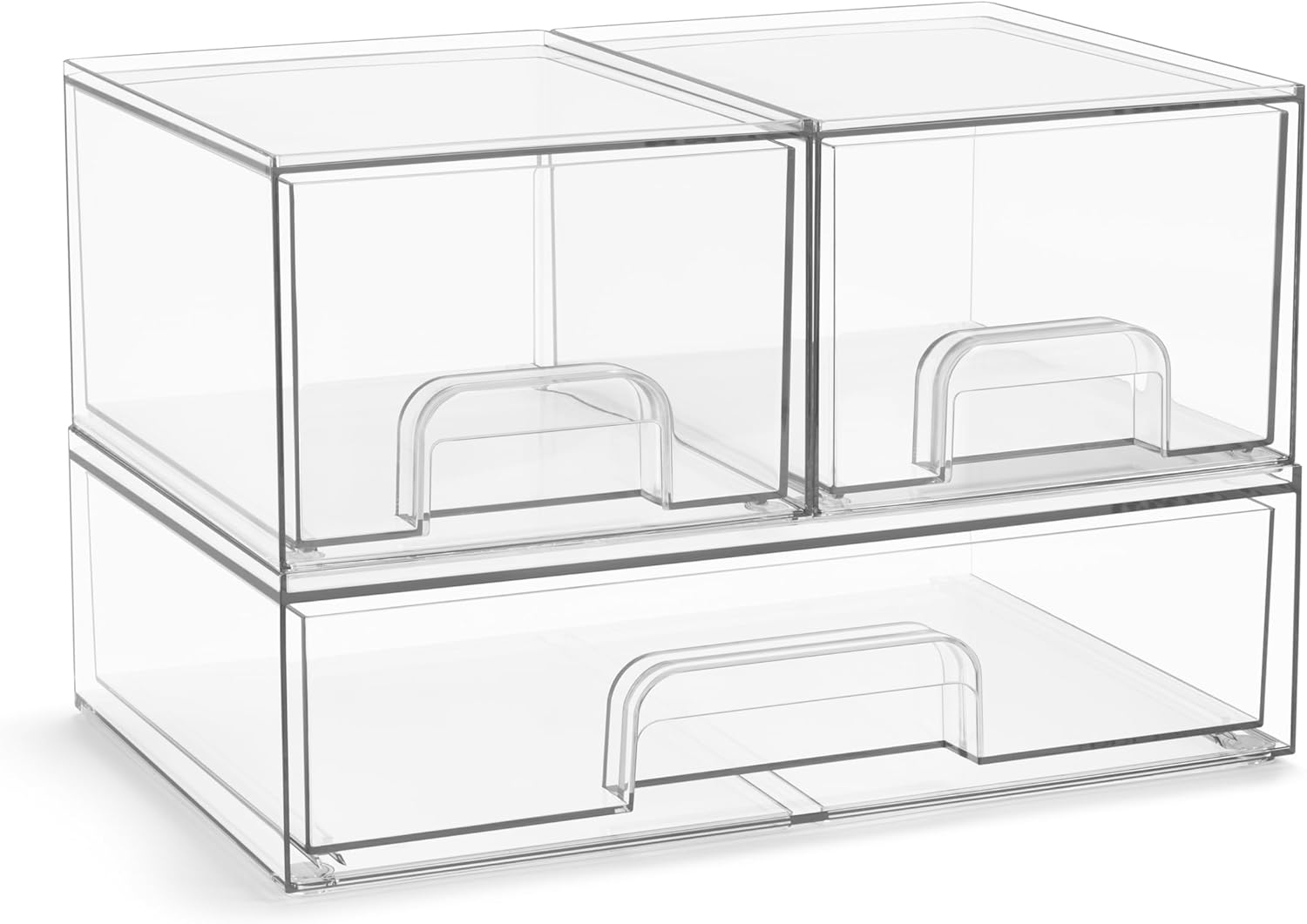 Sorbus Acrylic Storage Containers - 4 Pack, Stackable Storage Bins Set for Bathroom Organization - Clear Acrylic Drawer Organizers - Makeup Case Pull-Out Drawers (7.6’’ and 4.4’’ Tall)