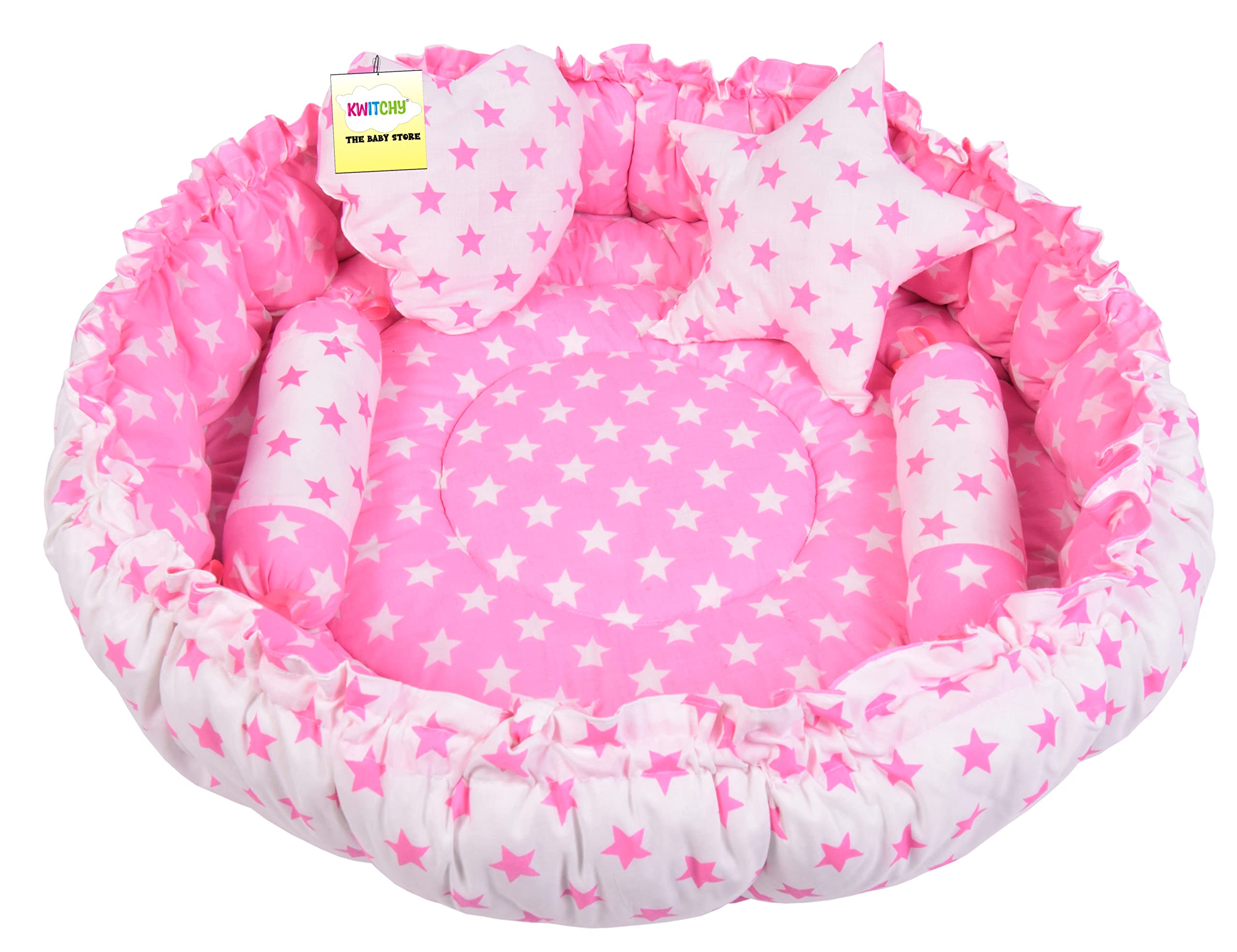 Kwitchy Baby Nest Bed New Born Bedding Mattress with Pillows (0-6 Months) Pink