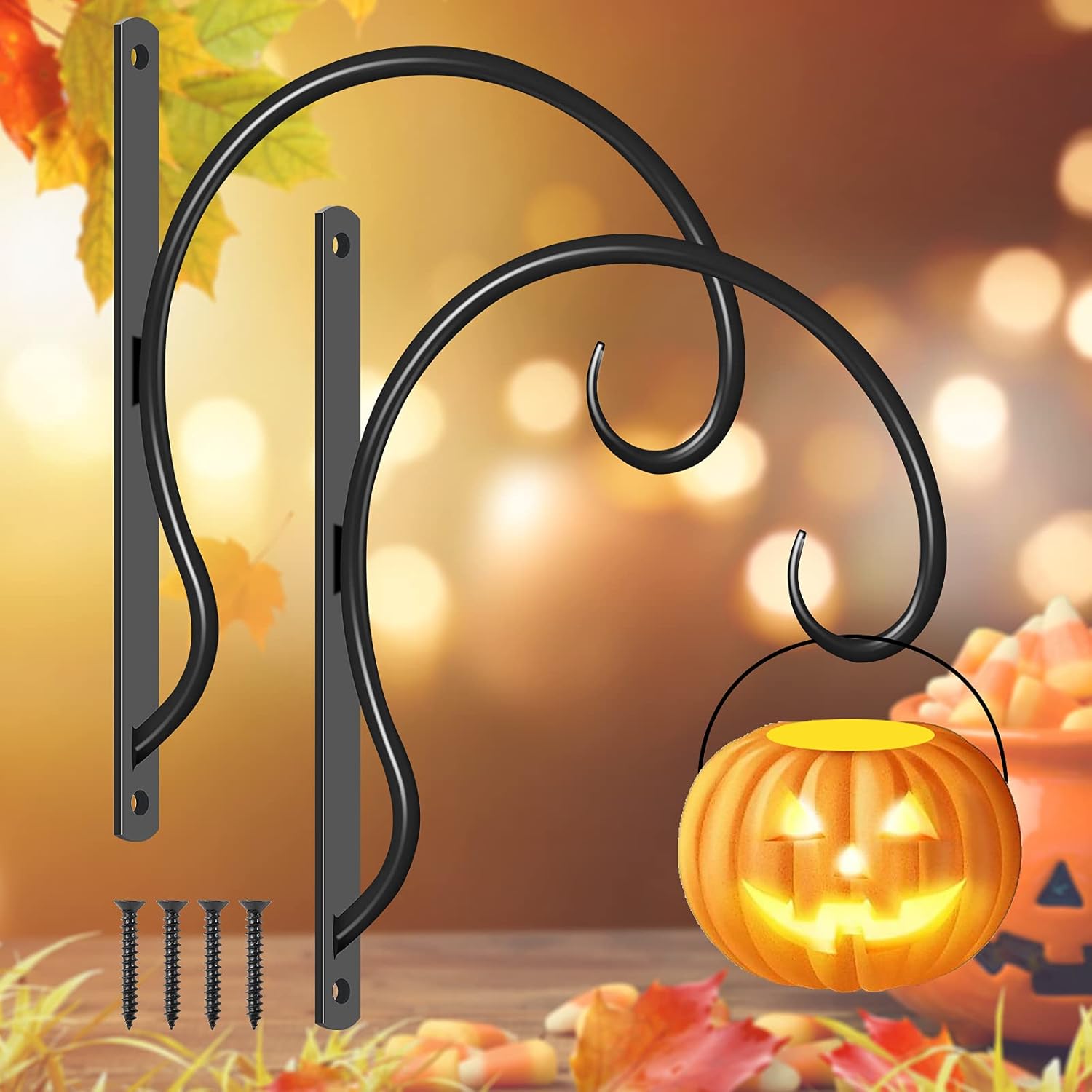 FEED GARDEN 2 Pack Hanging Plant Bracket 14 Inch Heavy Duty Plant Hooks for Flower Pots, Halloween Decorations, Bird Feeders, Lanterns, Indoor & Outdoor Décor, Black