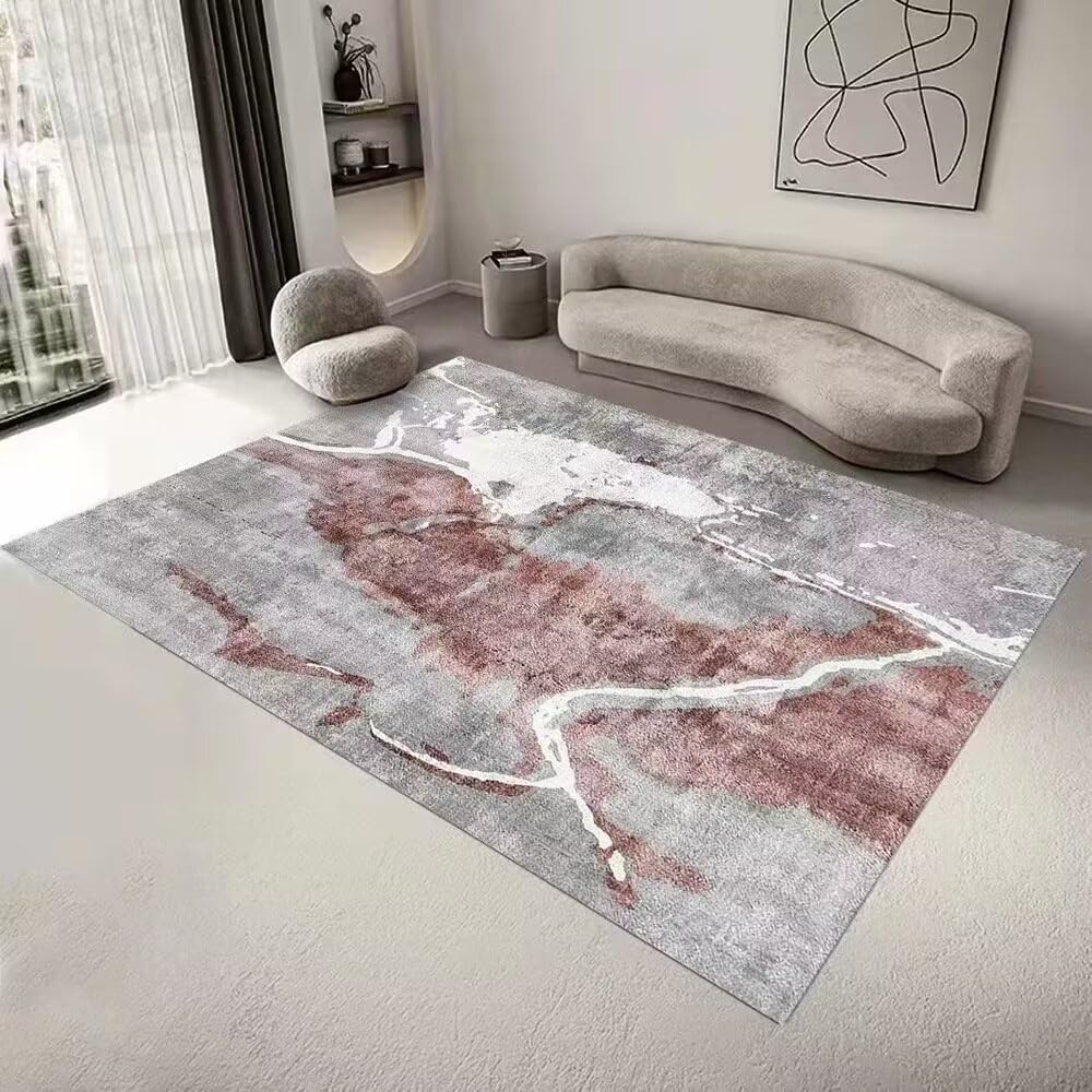 Décoration chambre ado fille avec un grand tapis moderne gris et rouge