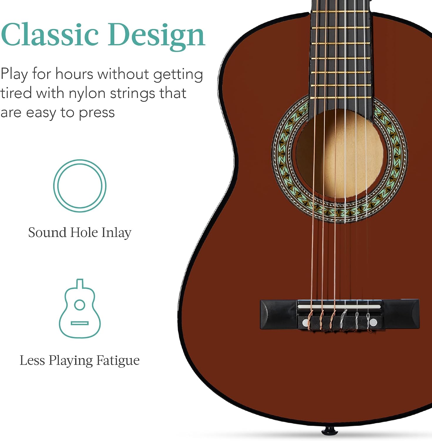 Best Choice Products 30in Kids Acoustic Guitar, All-in-One Beginner Starter Kit w/Strap, Case, Extra Strings, Rosette Inlay - Mahogany Stain
