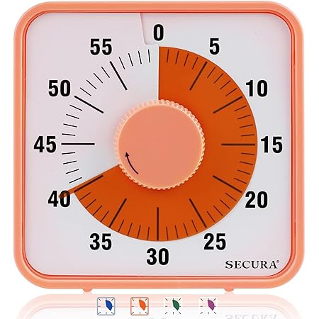 Secura 7.5 Inch Visual Timer, 60 Minute Oversize Countdown Visual Timer for Kids and Adults, Durable Mechanical Time Management Tool (Orange)