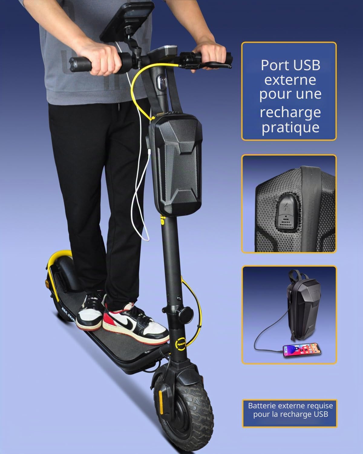 SYNAGY Sac de Rangement pour Guidon de Trottinette avec Port de Charge USB, Sacs Avant pour Trottinette électrique, Coque Rigide étanche