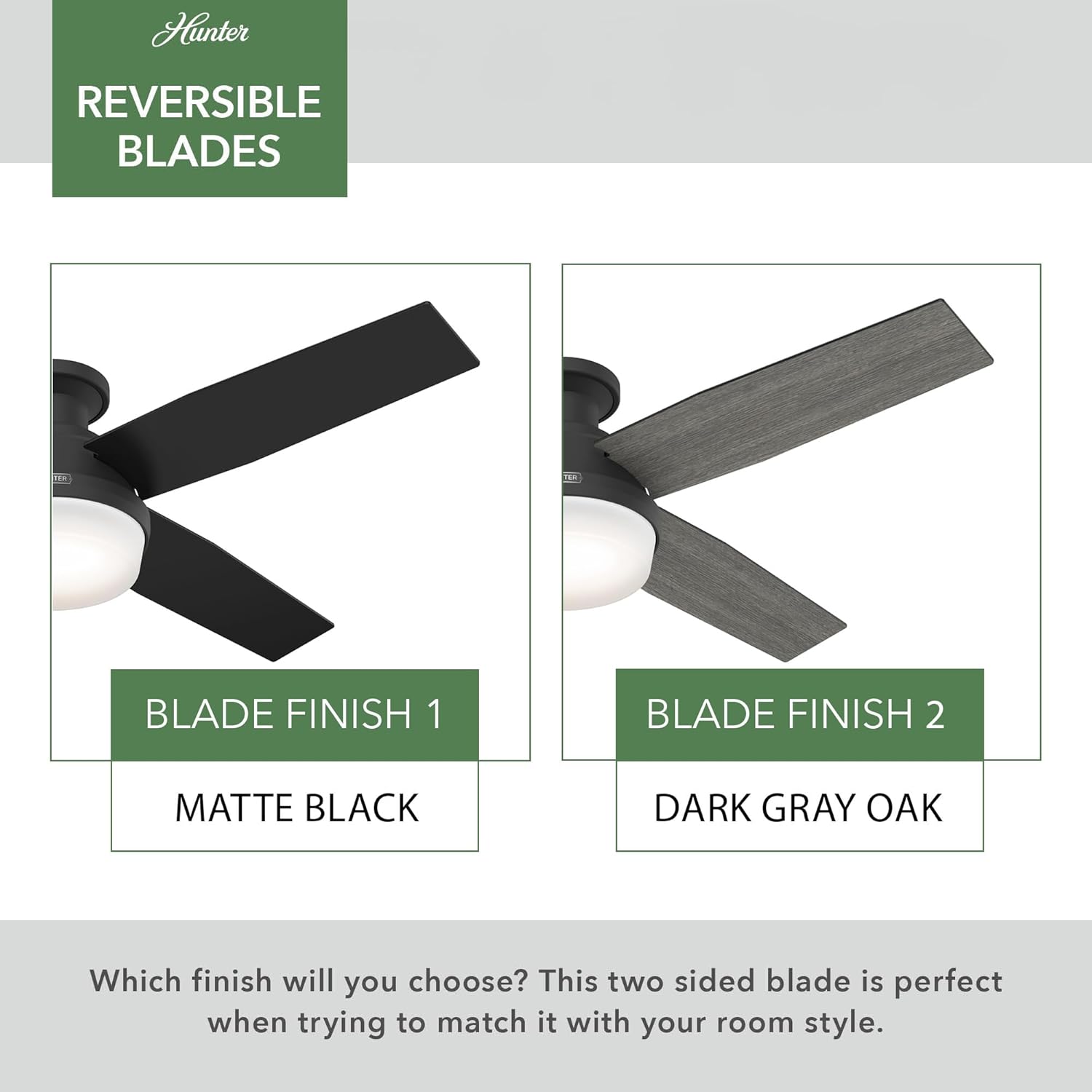 Hunter Fan 52 Inch Low Profile Matte Black Finish Indoor Ceiling Fan With LED Light Kit and Remote Control (Renewed)