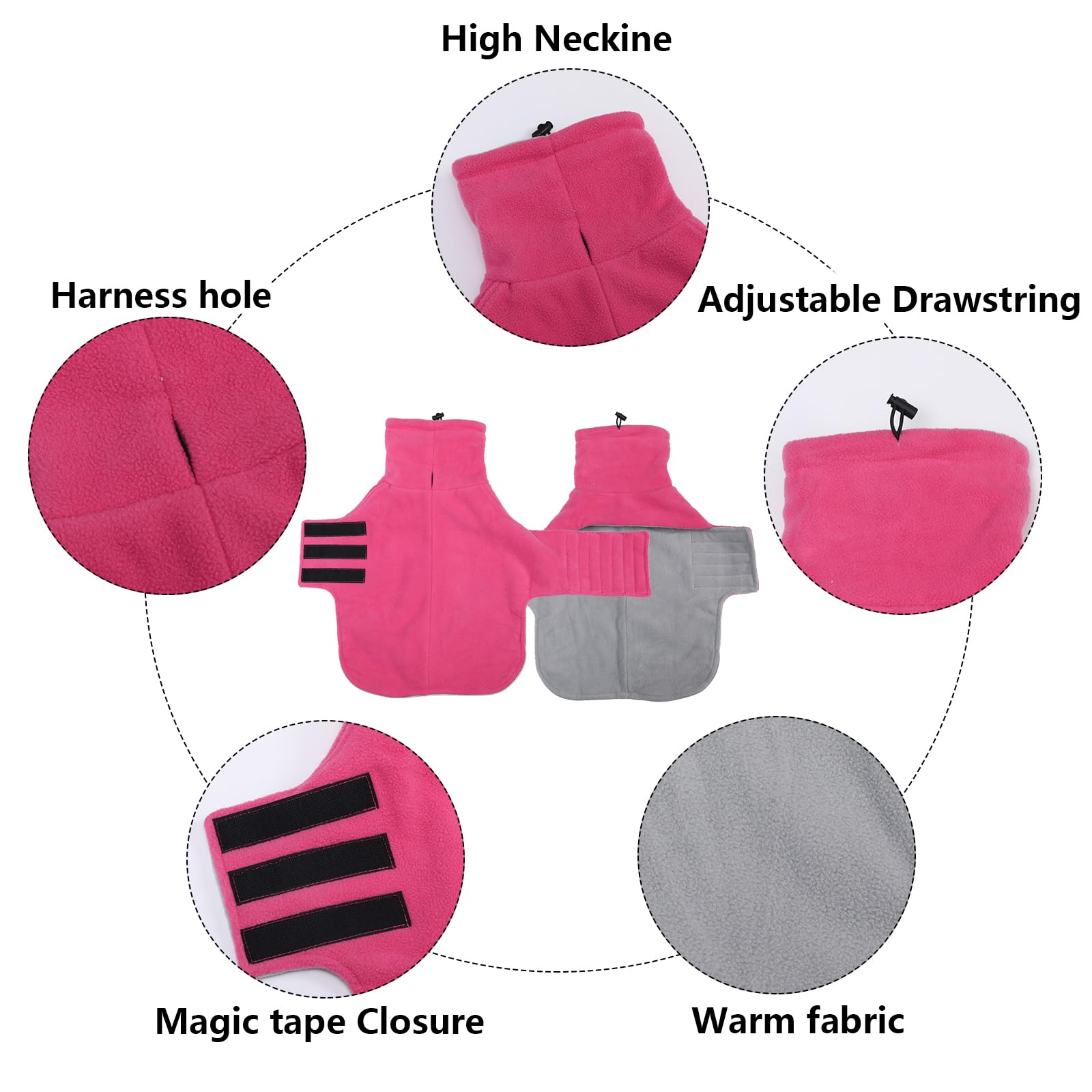 Geyecete Dachshund Coat,Dachshund Winter Coat,dachshund jumper Miniature dachshund fleece Warm Windproof,sausage High Neckine String Holes-Pink-M - Image 2