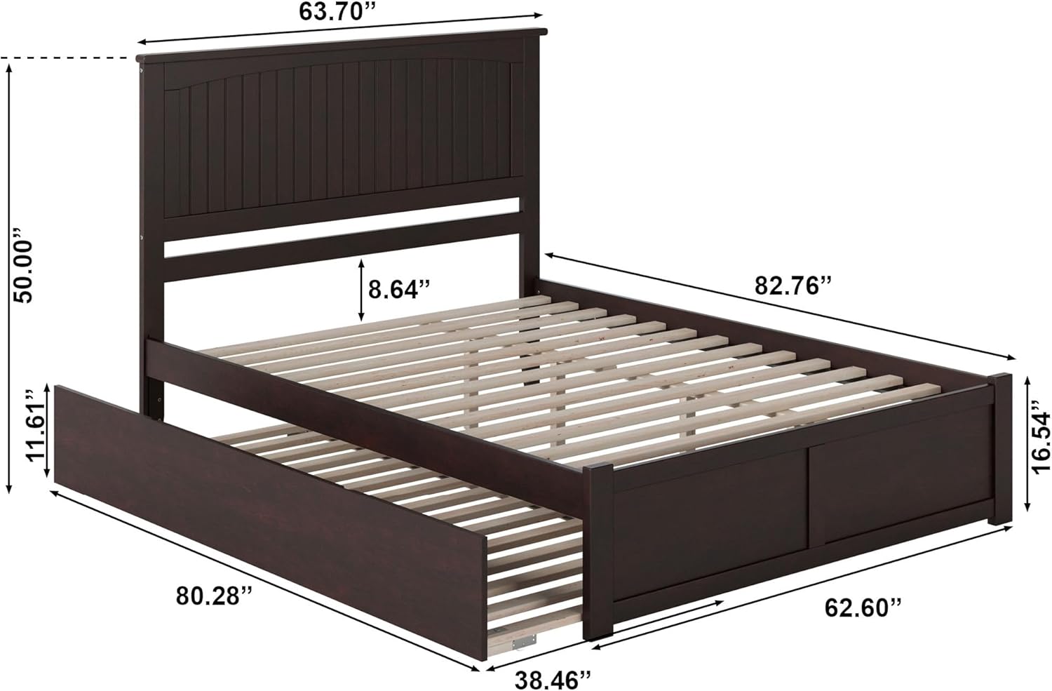 AFI Nantucket Queen Platform Bed with Footboard and Turbo Charger with Twin Extra Long Trundle in Espresso