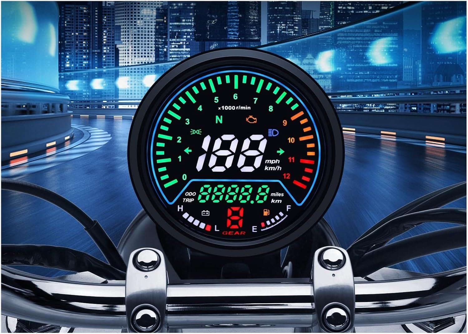 Motorcycle Speedometer 12V Motorcycle Instrument Tachometer Digital Dashboard Meters 0~12000 Tachometer with Gear Meter Dual Odometer Tachometer