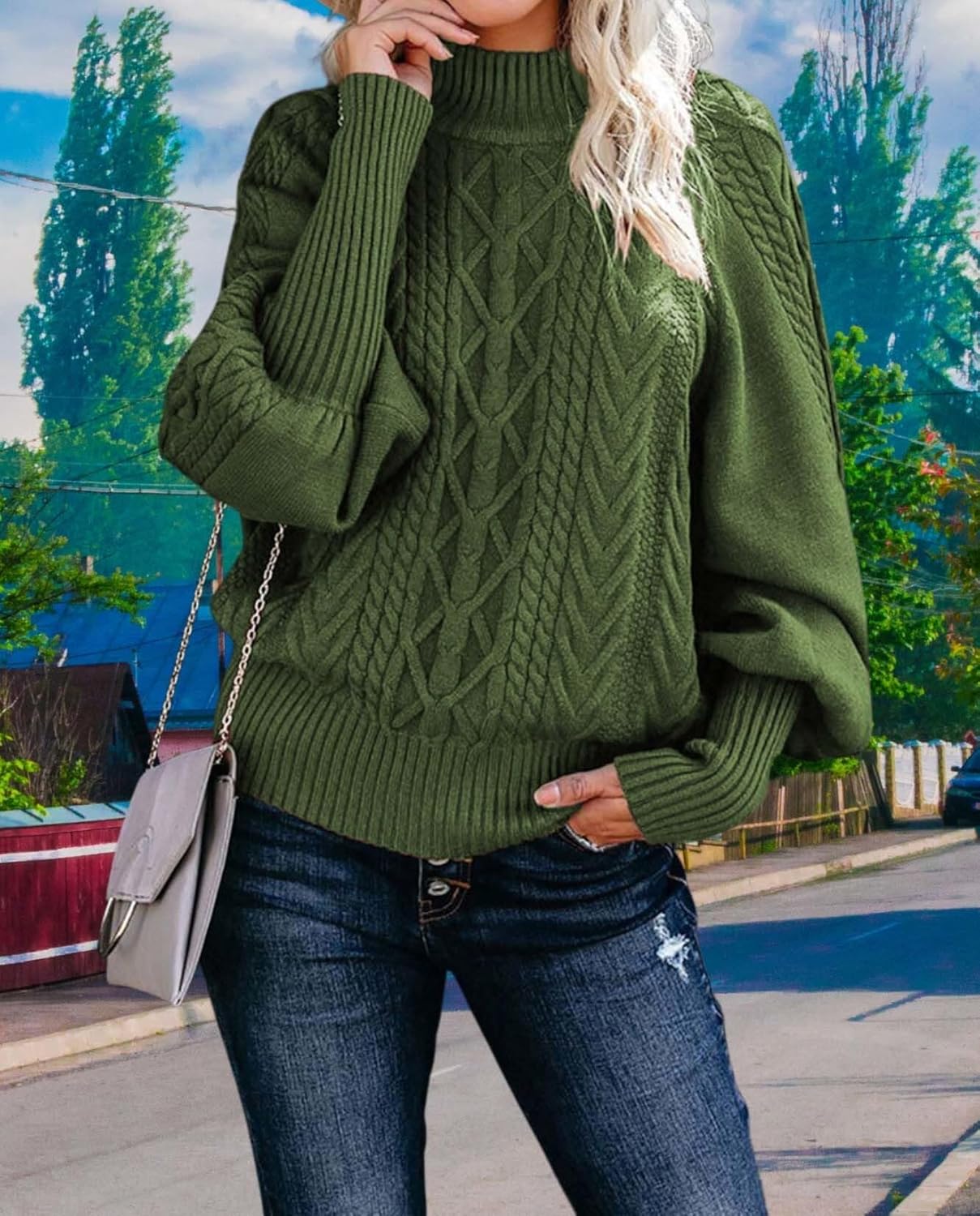 2025 Womens Turtleneck Line Knit Sweater Oversized Long Sleeve Pullover Cozy Fall Fashion Casual Loose Cozy - Image 5
