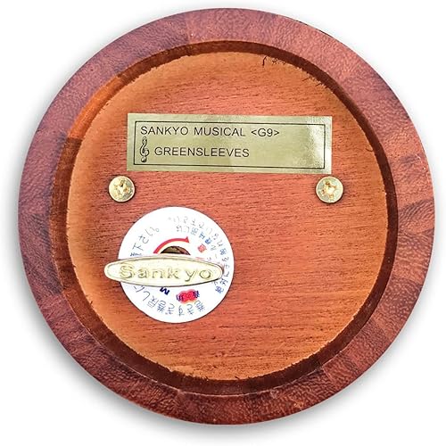 Miniatura 5 de BinkeGG Madera ahueca hacia fuera circular cuerda caja de música con mecanismo musical Sankyo Tune Greensleeves