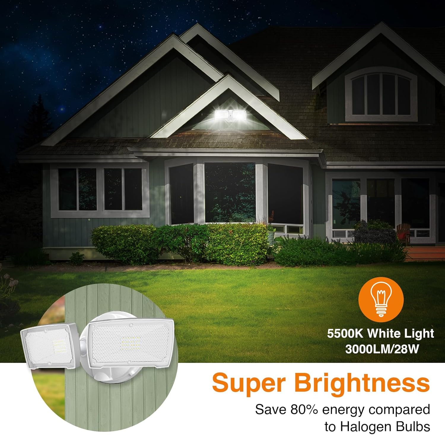 LEPOWER 3000LM Flood Lights Outdoor, 28W 5500K LED Security Light Switch Controlled, IP66 Waterproof Outdoor Lights, Wall Mount Exterior Flood Light with 2 Adjustable Heads Floodlights Outside