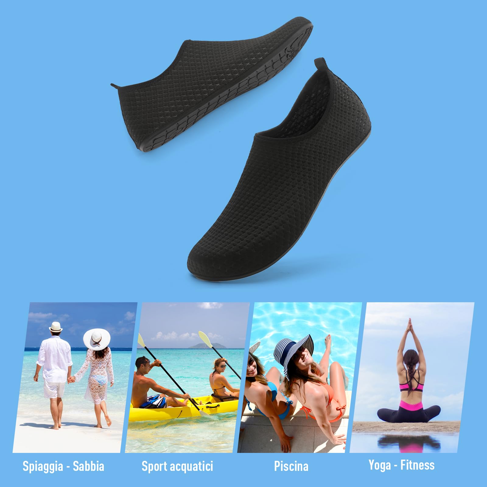Donna Uomo Scarpe da Scoglio Scarpe da Immersione Antiscivolo Water Shoes Scarpe da Acqua per Spiaggia Surf Bagno Snorkel Yoga Sport Acquatici Gr.34-47 EU