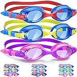 Vvinca Kids Swim Goggles, 3 Pack Toddler Swimming Goggle with Comfortable Soft Silicone Nose Bridge No Leak Clear Vision Anti-Fog UV Protection Easy Adjustment Pool Swim Goggles for Kids Youth 3-14