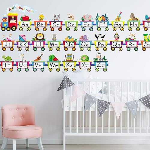 Miniatura 6 de Outus Juego de tablones de anuncios de tren del alfabeto, tarjetas de línea del alfabeto para aula, letras de pared, banderines, decoración de