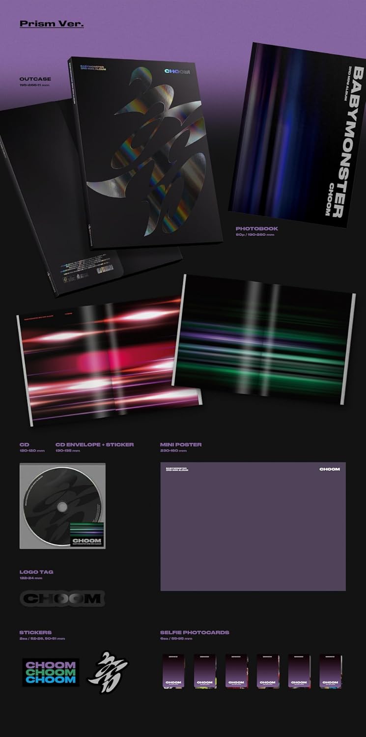 BABYMONSTER CHOOM 3rd Mini Album Standard Random Version CD+PhotoBook+Logo Tag+Selfie PhotoCard+Sticker+Mini Poster on Pack+Tracking