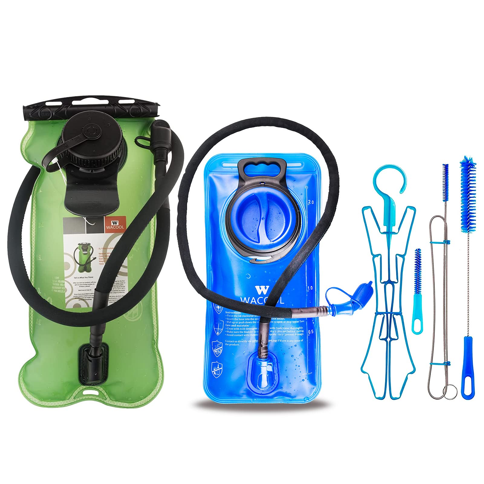 WACOOL3 Liter and 2 Liter BPA Free Hydration Pack Bladder with Cleaning Kit Leak-Proof Water Reservoir (3L Green)
