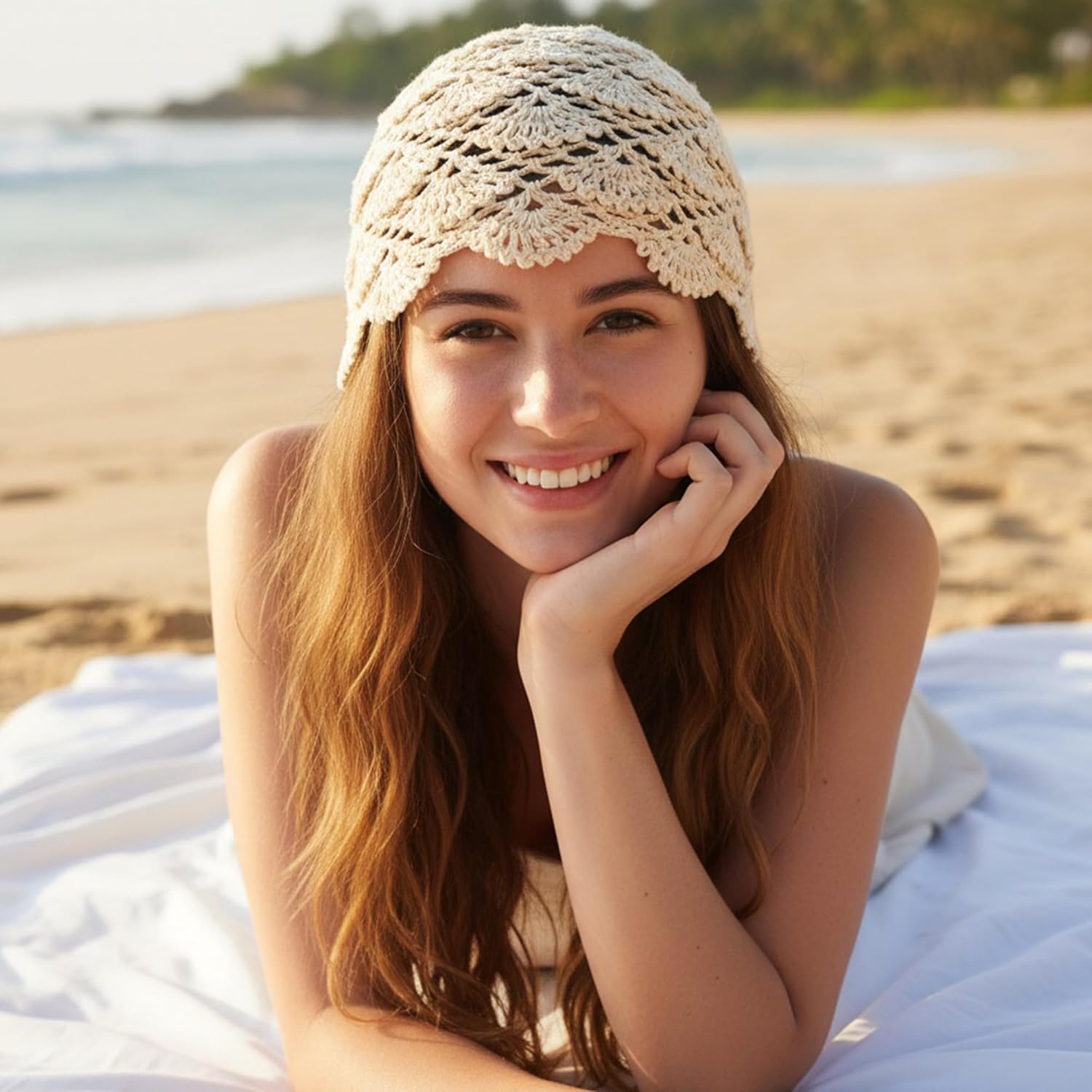 Babalet Women Cotton Crochet Beanie Hat Handmade Knit Floral Skull Cap Stretchy Slouchy Cutout Hats Summer Boho Fashion - Image 6