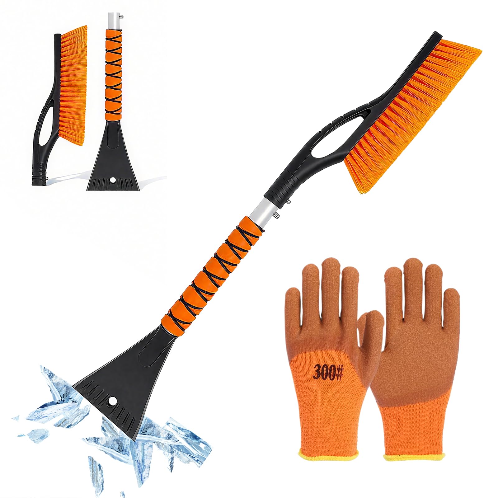 Eiskratzer Auto mit Besen, Eiskratzer Langer Stiel, 66x11.5cm Schneebesen Auto, Schneebürste Abnehmbarer,Schneefeger mit Handschuh, Scheibenkratzer Autokratzer, Schneekratzer Windschutzscheibe Auto & Motorrad