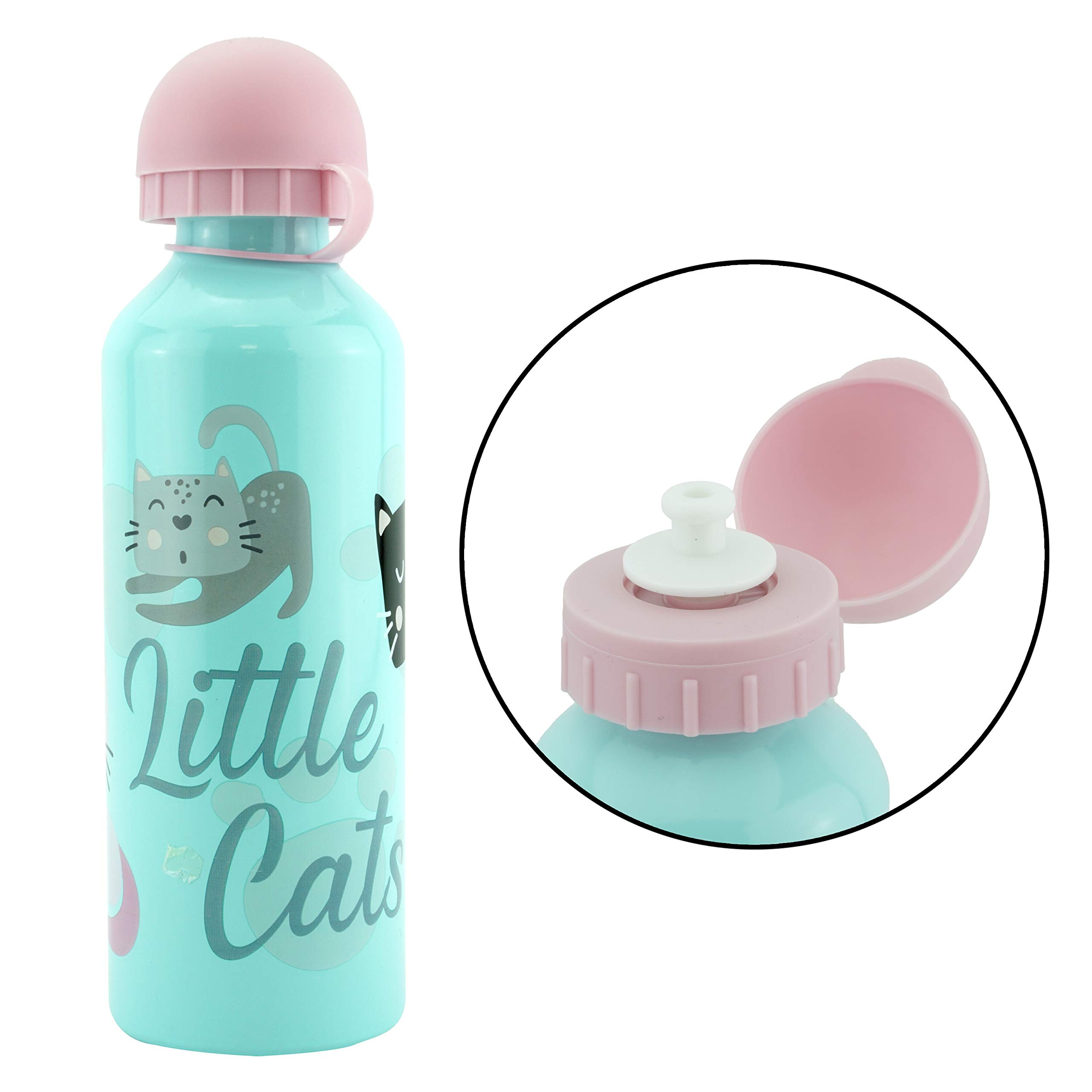500ml Little Cat Blue Aluminium Water Bottle for Kids - BPA-Free, Leakproof, Drinking Flask for School, Sports, Hiking, Camping, Travel, Gym, Yoga & Outdoor Adventures - Ideal for Girls 3+ Years