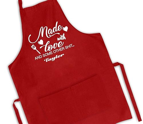 Customizable Funny Aprons for Women Men, Personalized Kitchen Apron with 2 Pockets, Cute Baking Gifts with Custom Name, Valentines Day Mothers Day