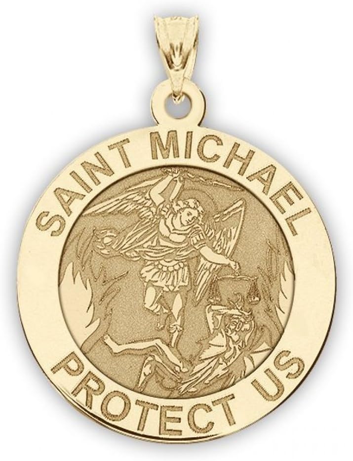 St Michael Necklace Catholic Saint Michael Pendant Round Pendants for Women & Men Crafted in 14K Yellow or White Gold & Sterling Silver Christian Gifts for Men & Women or First Communion Gifts for Boys or Girls