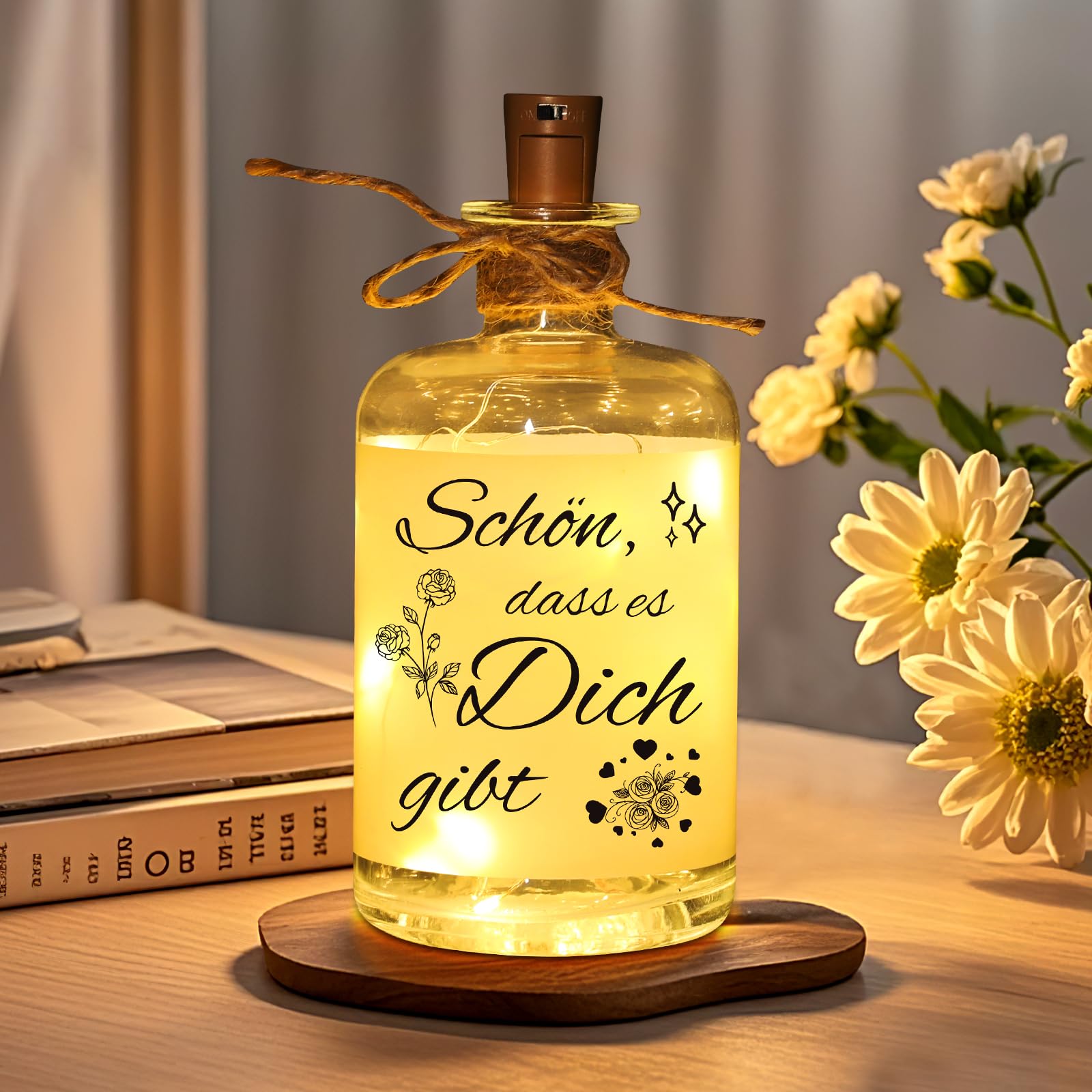 Linkax Geburtstagsgeschenk Geschenke für Frauen Freundin, LED Flaschenlicht mit Spruch-Schön, dass es Dich gibt, Dekolicht Dankeschön Geschenk Rituals Geschenkset, Muttertagsgeschenk für Mama