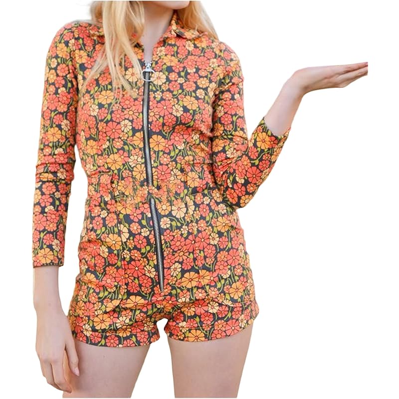 Women Long Sleeve Bodycon Jumpsuit Shorts Y2k Zip Up Playsuit One Piece Romper Lapel Overall Floral Women Long Sleeve Bodycon Jumpsuit Shorts Y2k Zip Up Playsuit One Piece Romper Lapel Overall Floral