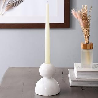 Handcrafted White Marble Candle Stick Holders for Tall Tapered Candles, Modern Centerpiece for Dining Table Decor or Mantle Valentine's Day Gift Romantic Home Decor