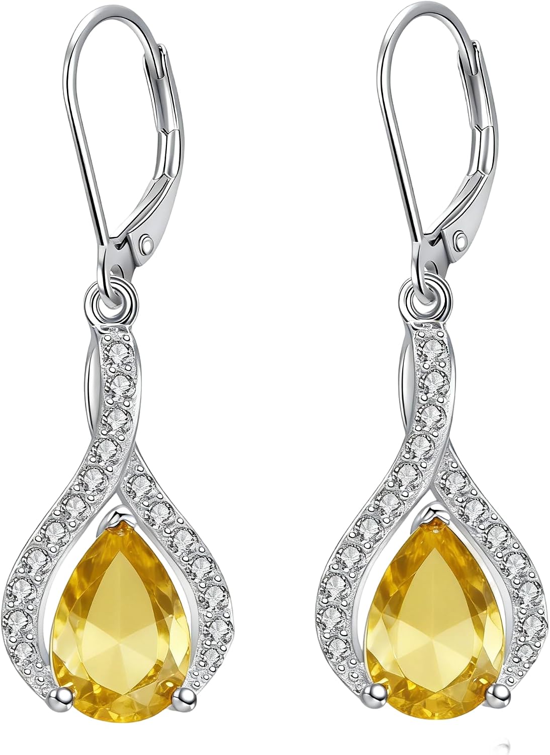 925 Sterling Silver 12 Months Birthstone Dangle Earrings for Women, 10 * 7 mm Pear Shape Gemstone Teardrop Leverback Earrings with Cubic Zirconia, Jewelry Gifts for Birthday
