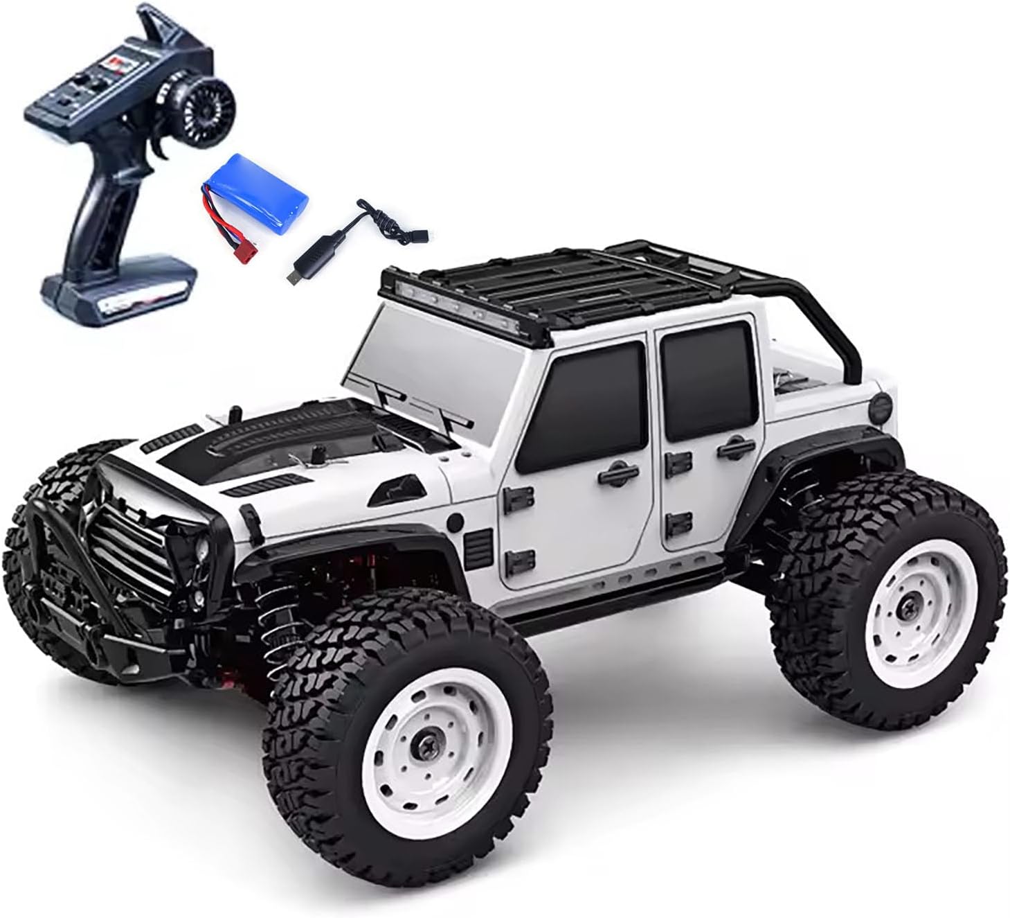 PVC 1/16 AWD Radio Controlled Electric Off Road Car Scy 16103 Rc Model Vehicle 390 Brushed Motor 30A Esc 38Km/H Shock Absorber Hobby Grade Model for Adult Hobby(White)