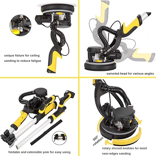 Miniatura 8 de CUBEWAY Lijadora de paneles de yeso con accesorio al vacío, accesorio innovador para lijadora de techo, lijadora eléctrica de paneles de yeso con