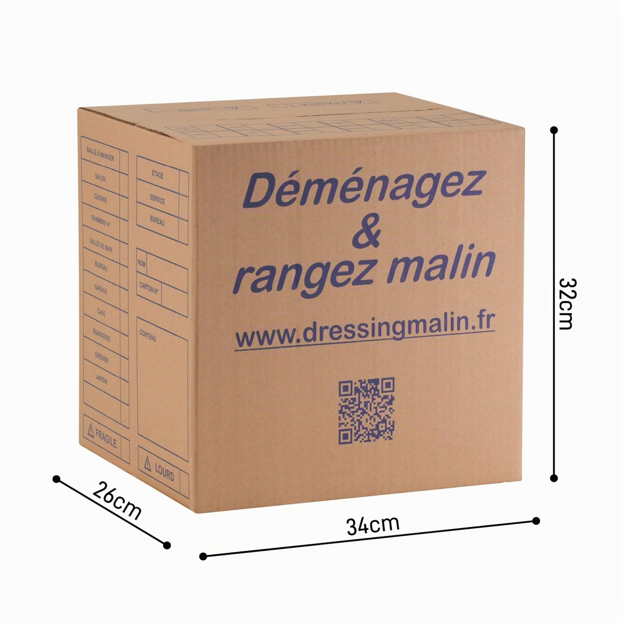 Kit Déménagement T3, 40 Cartons, Papier Bulle, 2 Marqueurs, Sac Fourre-tout, pour Logement 3 Pièces