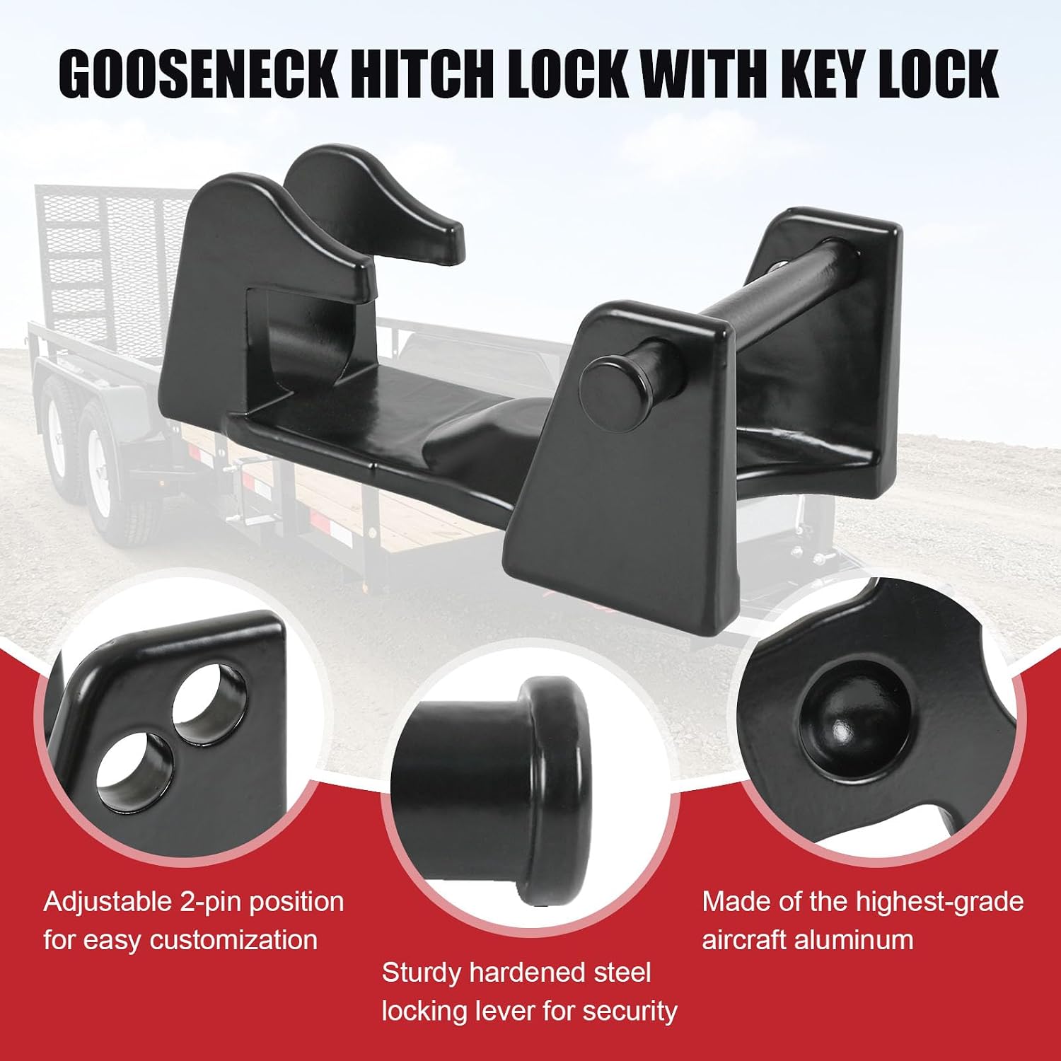 JDMSPEED Heavy Duty Gooseneck Trailer Hitch Lock with Combination Lock Model TL-50 Coupler Trailer Lock Fit for Heavy Trailers Livestock Haulers and RVs Black