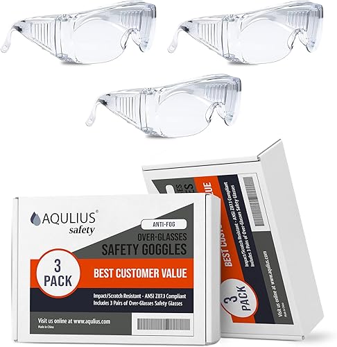 Aqulius Gafas de seguridad sobre anteojos, paquete de 3, estilo OTG, antivaho y resistentes a los arañazos, para colocar sobre gafas graduadas