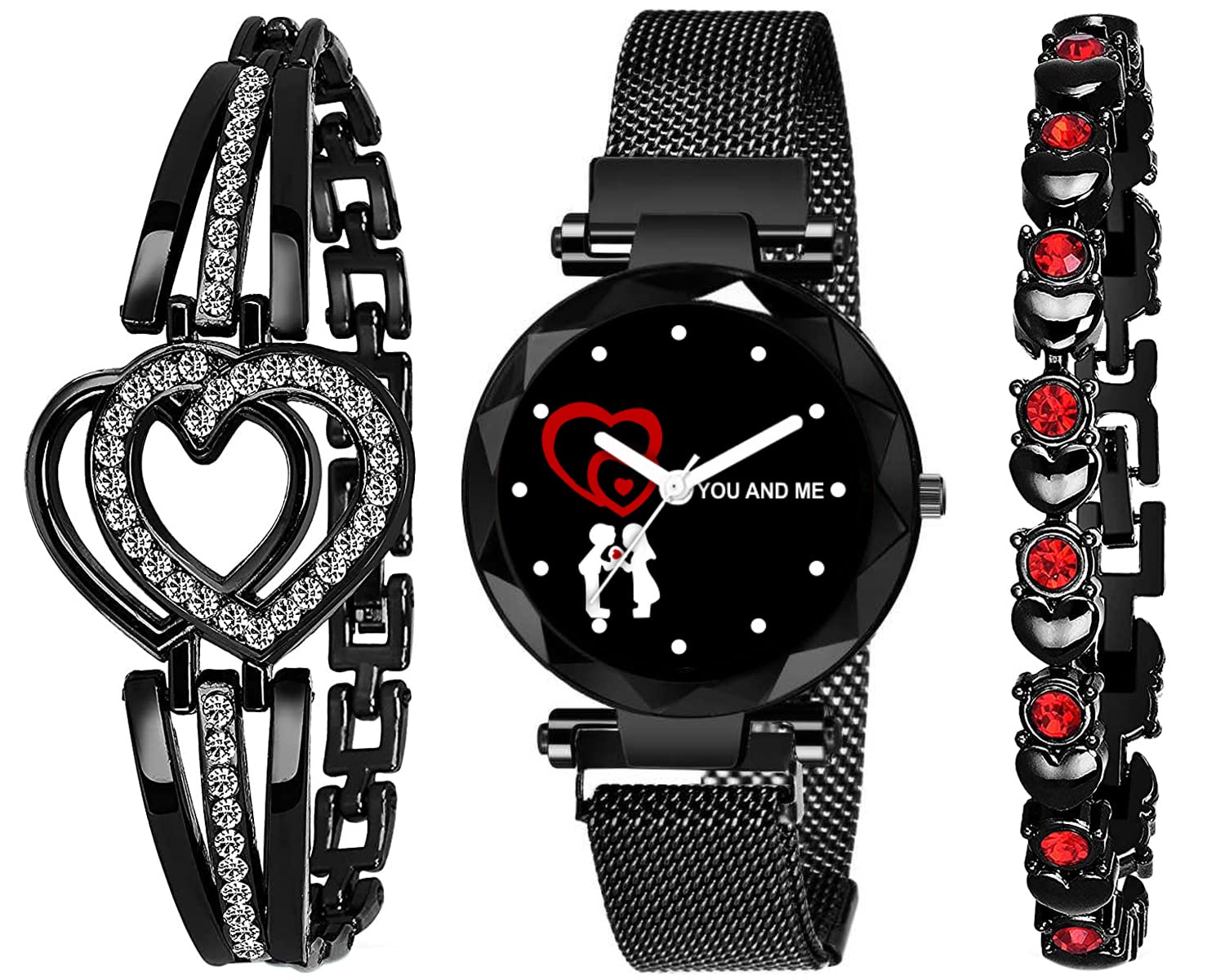 RUSTET Branded Analogue Black YouMe Dial Magnet Watch with Gift Bracelet for Women or Girls(Combo of 3) (Black2) (B09R7SFN1Z) Amazon Price History, Amazon Price Tracker