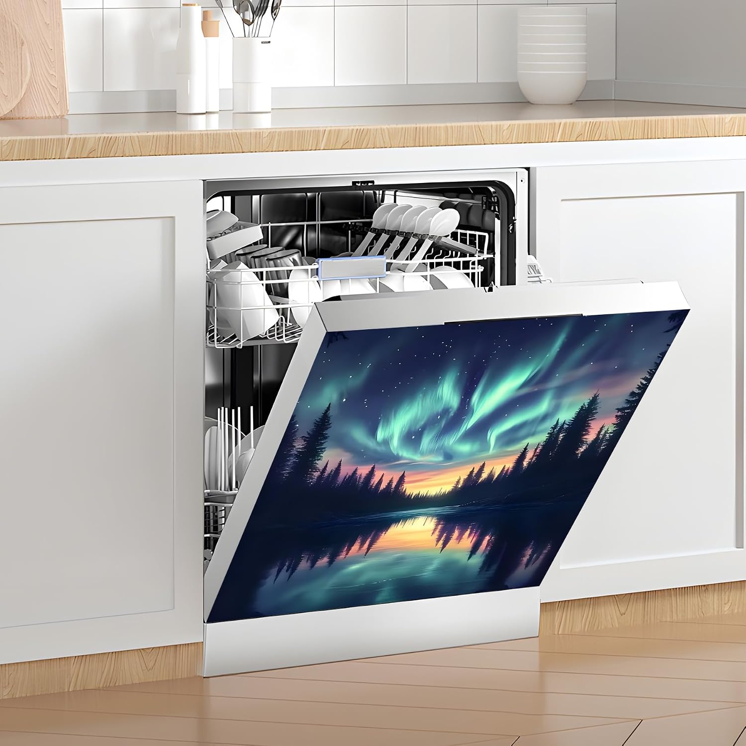 Aurora Dishwasher Magnet Cover Magnetic Sticker Decorative Refrigerator Wash Machine Magnet Cover Door Panels Home Cabinet Appliances Stickers for Wash Machine Dryer (Aurora, 23x26in)
