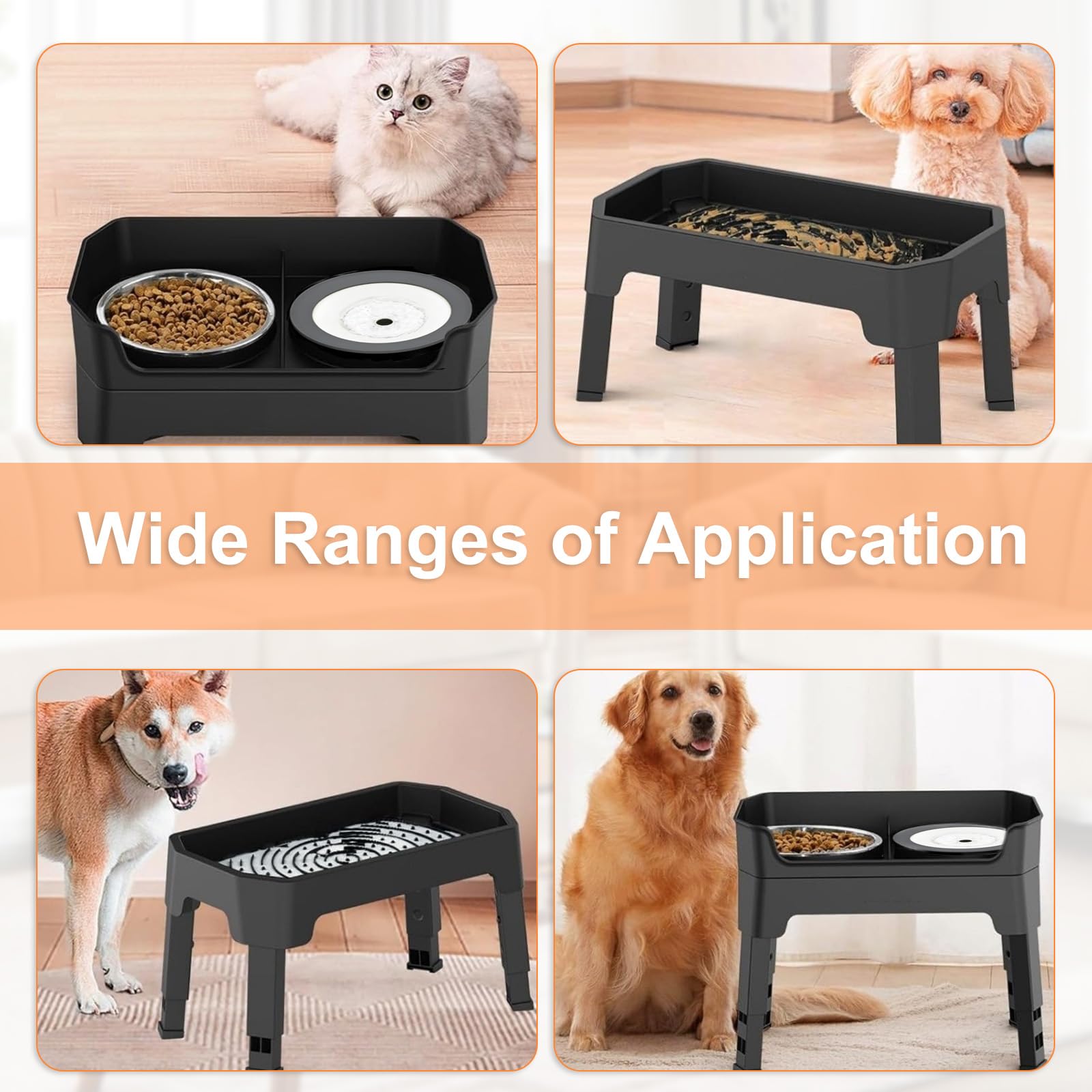 Gamelle surélevée pour chien avec support, gamelles surélevées réglables avec plaque à lécher et mangeoire lente pour animaux de compagnie pour chiens de petite, moyenne et grande taille