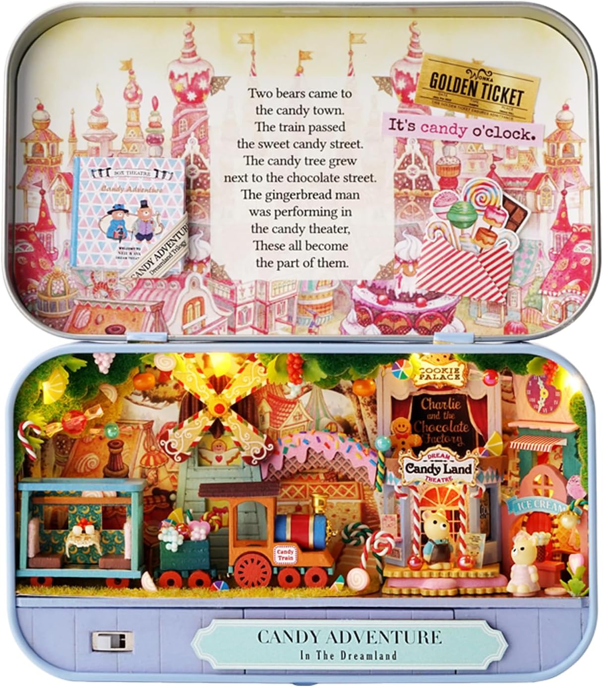 MAGQOO Miniature Dollhouse Kit Box Theater Kit Miniature Room Kit 3D DIY Wooden Doll House Kit with Furniture 1:100(Candy Adventure)